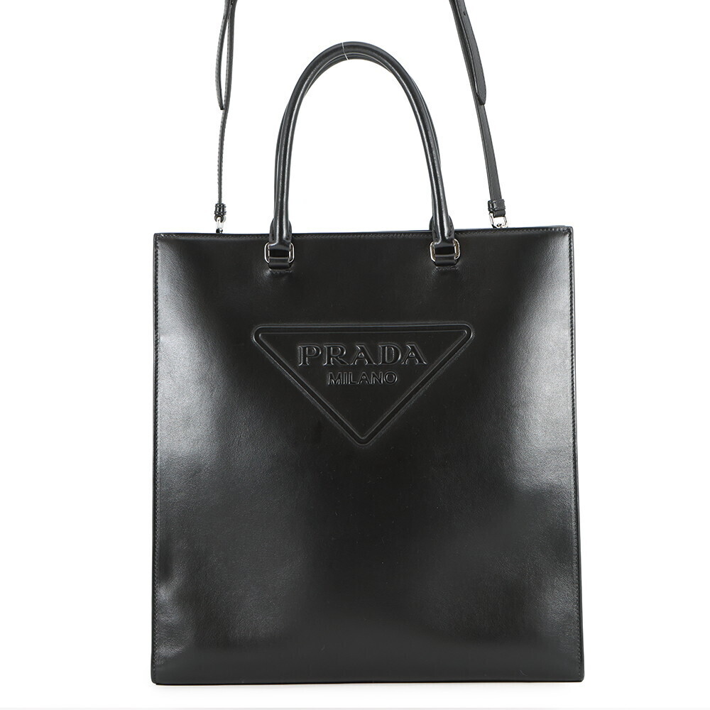 Prada Tote Bag Triangle Logo Black